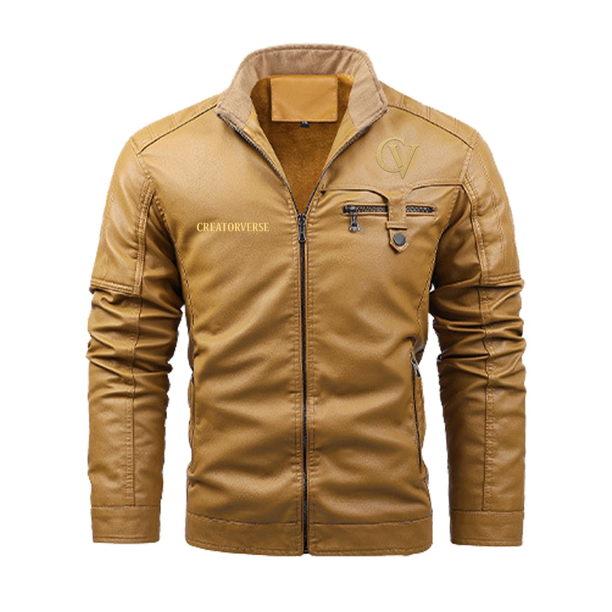 CreatorVerse -  Fleece Decorative Zipper Leather Jacket (DTF)